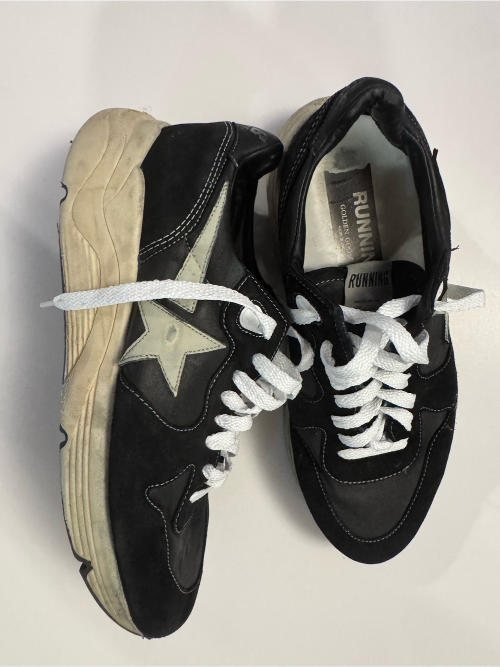 Authentic Golden Goose Black Suede Star Sneakers with White Laces Sz 40